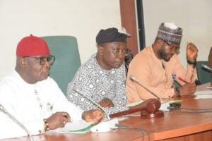 L-R: Member of reps committee on public petition Ahomey Matthew Nwogu, committee chairman Kwamoti Bitrus Laori, and committee clerk Amos Enobong
