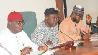 L-R: Member of reps committee on public petition Ahomey Matthew Nwogu, committee chairman Kwamoti Bitrus Laori, and committee clerk Amos Enobong