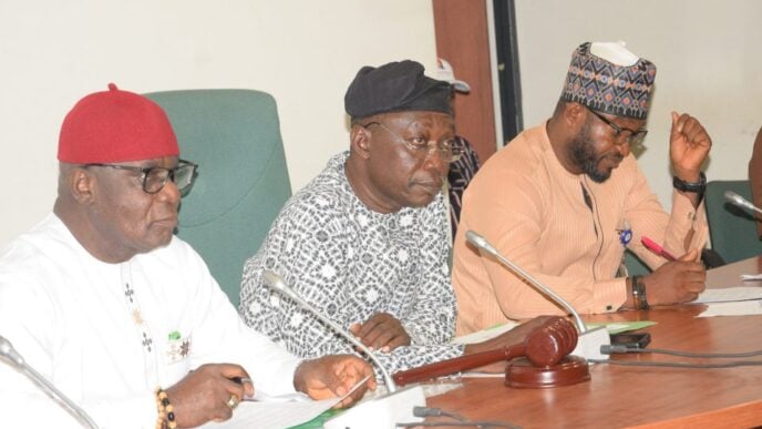 L-R: Member of reps committee on public petition Ahomey Matthew Nwogu, committee chairman Kwamoti Bitrus Laori, and committee clerk Amos Enobong