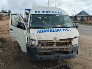 The Abakaliki FC bus involved in accident along Benin-Ore expressway