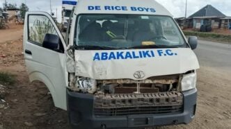 The Abakaliki FC bus involved in accident along Benin-Ore expressway