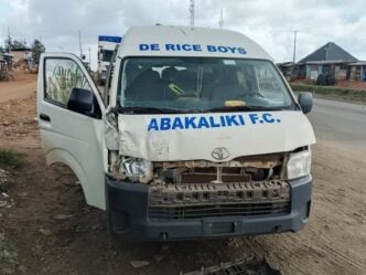 The Abakaliki FC bus involved in accident along Benin-Ore expressway