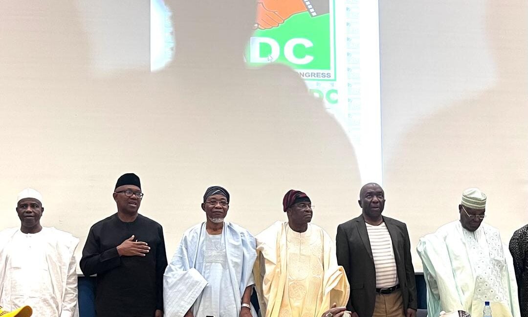 Peter Obi (2nd from left) with other coalition members in Abuja