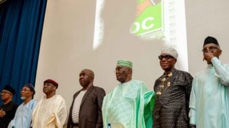 L-R: Peter Obi, Rauf Aregbesola, David Mark, Ralph Nwosu, Atiku Abubakar, Rotimi Amaechi and Nasir el-Rufai