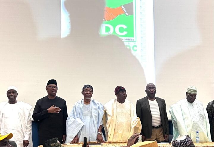 Peter Obi (2nd from left) with other coalition members in Abuja