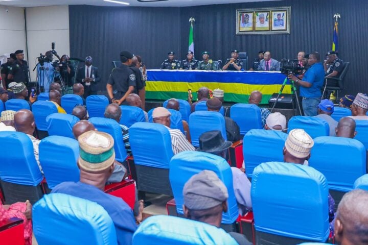 Kayode Egbetokun, IGP in a meeting with retired police officers