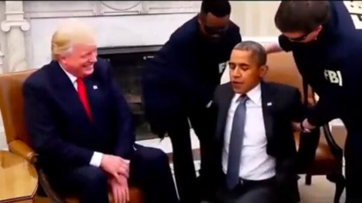 A screenshot of the AI-generated video showing Obama being arrested