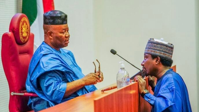 Senate President Godswill Akpabio and Barau Jibrin, his deputy | File photo