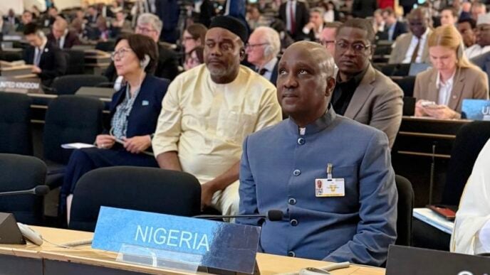 Tajudeen Abbas, speaker of the house of representatives, at the World Conference of Speakers of Parliaments in Geneva, Switzerland