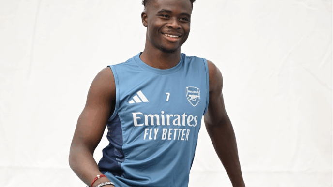 Bukayo Saka spotted wearing wristband with the inscription "what God cannot do does not exist" which is a slogan of Streams of Joy, a Nigerian online prayer programme hosted by Jerry Eze