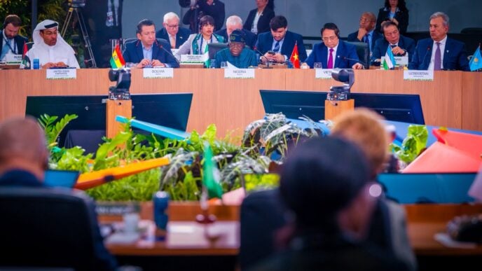 President Bola Tinubu (3rd from left, front row) at the BRICS meeting in Rio de Janeiro