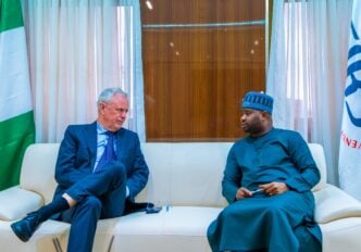 Zacch Adedeji, the chairman of the Federal Inland Revenue Service (FIRS), and Bengt van Loosdrecht, ambassador of Netherlands to Nigeria, discussing double tax agreement
