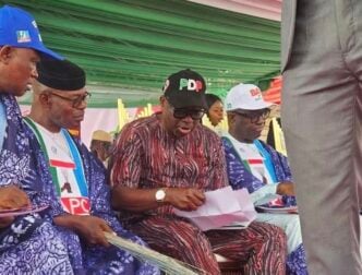 Ayodele Fayose at the APC rally in Ado-Ekiti on July 28, 2025