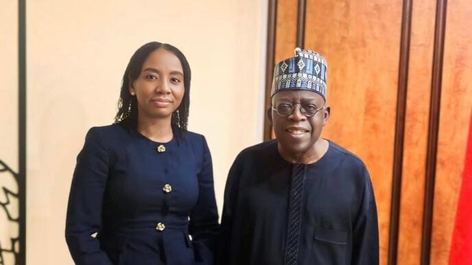President Bola Tinubu and Omolola Oloworaran, director general of the National Pension Commission