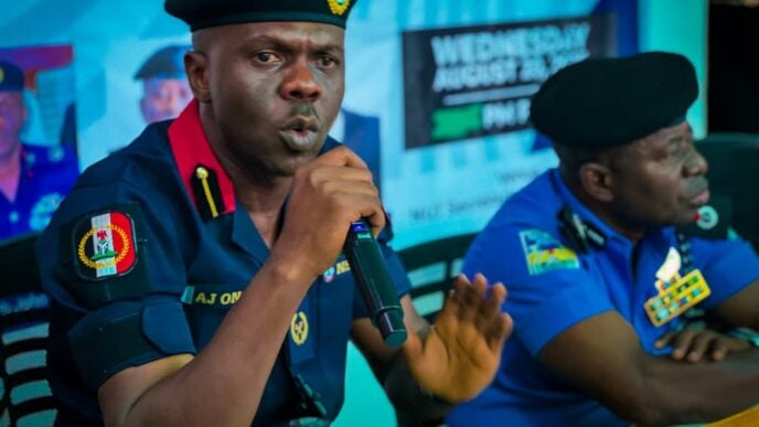John Attah, mining marshals commander (with the mic)