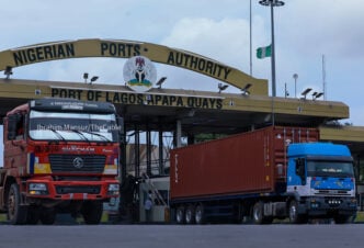 Trucks exiting the terminal gate of Nigerian Ports Authority in Lagos | File photo