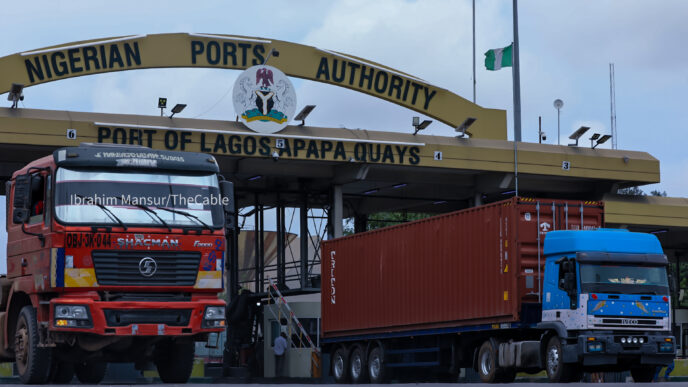 Trucks exiting the terminal gate of Nigerian Ports Authority in Lagos | File photo