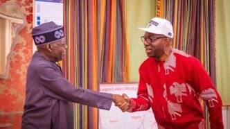 Bola Tinubu (left) receives Chukwuma Soludo at the State House on August 12