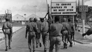 Nigerian troops seen in one of Biafra's main cities, Port Harcourt, in 1968 after fierce fighting | Photo Credit: EVENING STANDARD