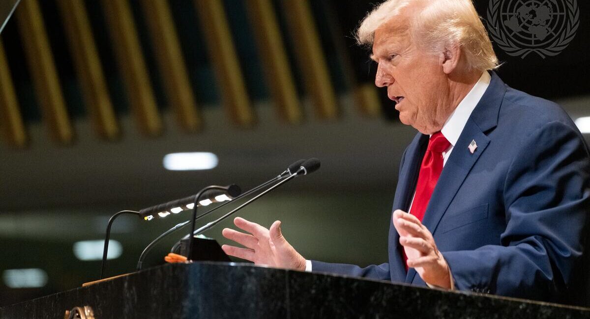 Donald Trump, president of the United States of America, addresses the general debate of the General Assembly's 80th session in New York | UN Photo/Evan Shneider