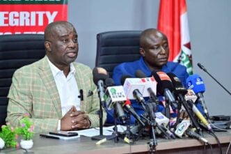 Femi Babafemi, NDLEA spokesperson (left) during the press briefing