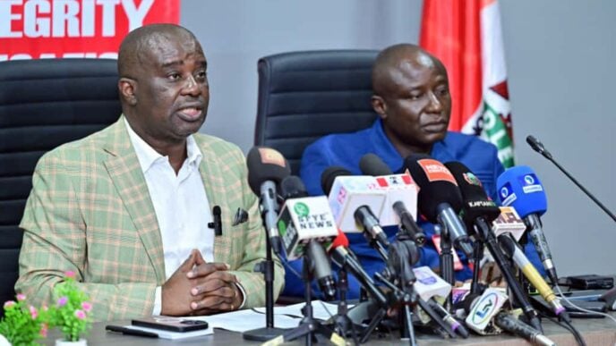 Femi Babafemi, NDLEA spokesperson (left) during the press briefing