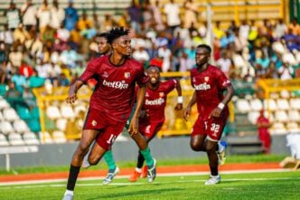 Remo Stars' Alex Oyowah wheels away in celebration after scoring against US Zilimadjou | Photo Credit: Remo Stars/X
