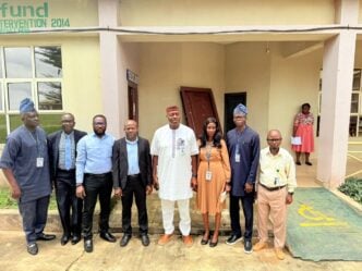 L-R: University of Ilesa ICT director Oladiipo Folorunso, VC office deputy registrar Teslim Jimoh, DBI instructor Uche Nnadi, DBI instructure Isiaka Popoola, VC Taiwo Olufemi Asaolu, acting registrar Seun Osadare, DBI cordinator Soji-Eze Fagbemi, and varsity bursar Mukail Oyekanmi at the opening ceremony of the 2025 DBI ADEPTI Training Programme, at the University of Ilesa Center on September 15, 2025.