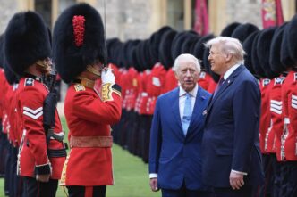 King Charles III and President Donald Trump inspect the guard of honour in the Windsor Castle Quadrangle | Photo credit: British Embassy Washington