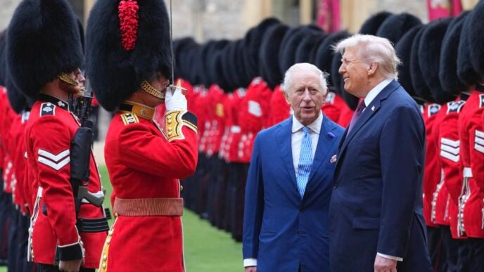 King Charles III and President Donald Trump inspect the guard of honour in the Windsor Castle Quadrangle | Photo credit: British Embassy Washington