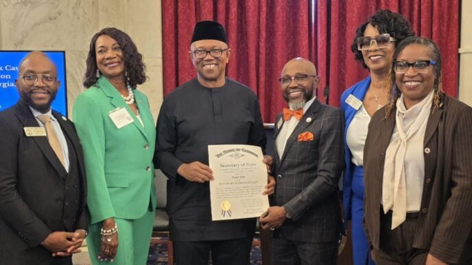Peter Obi (in the middle with cap) receives honorary Georgia citizenship