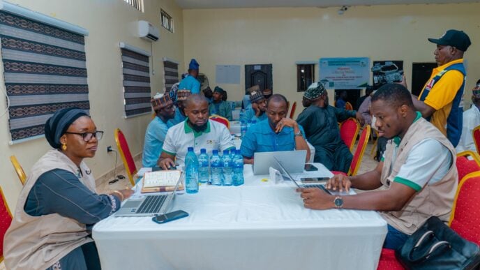Medinah Ayuba-Fagbemi, Country Coordinator, Soil Values Programme Nigeria, left; Joshua Arogunyo, MELS Coordinator, Soil Values Programme and other participants at the Just concluded Two Day Training by the International Fertilizer Development Centre (IFDC) through its program Soil Values, (a DGIS funded Programme), for extension agents and lead farmers on soil restoration, conservation techniques, and integrated soil fertility management, in Bauchi at the weekend