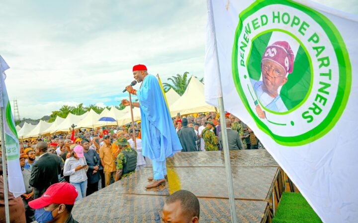 Benjamin Kalu addressing supporters in Umuahia, the Abia state capital