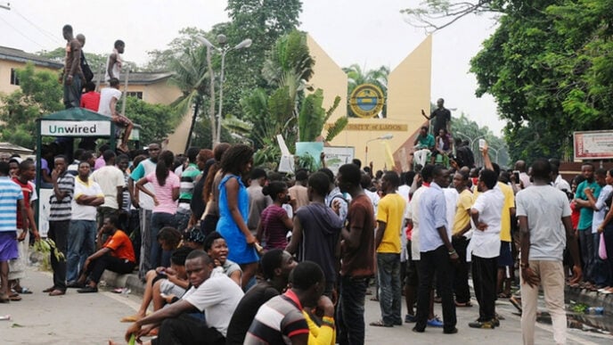 Students converge at UNILAG gate
