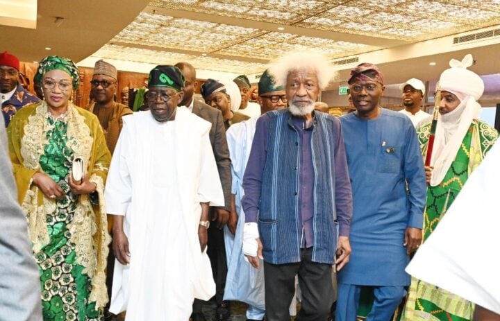 L-R front row: First lady Remi Tinubu, Bola Tinubu, Wole Soyinka, Babajide Sanwo-Olu, Emir Lamido Sanusi at the renaming event on October 1, 2025
