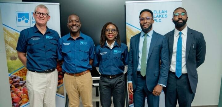 L-R: Paul Farrer, deputy managing director, Ellah Lakes; Chuka Mordi, chief executive officer (CEO), Ellah Lakes; Osaro Oyegun, director, Ellah Lakes; Seun Onayiga, co-founder & managing director, ACQ Capital Managers; and Bimbo Oyeyiga, head corporate finance, Rand Merchant Bank; at a news conference in Lagos on November 6, 2025