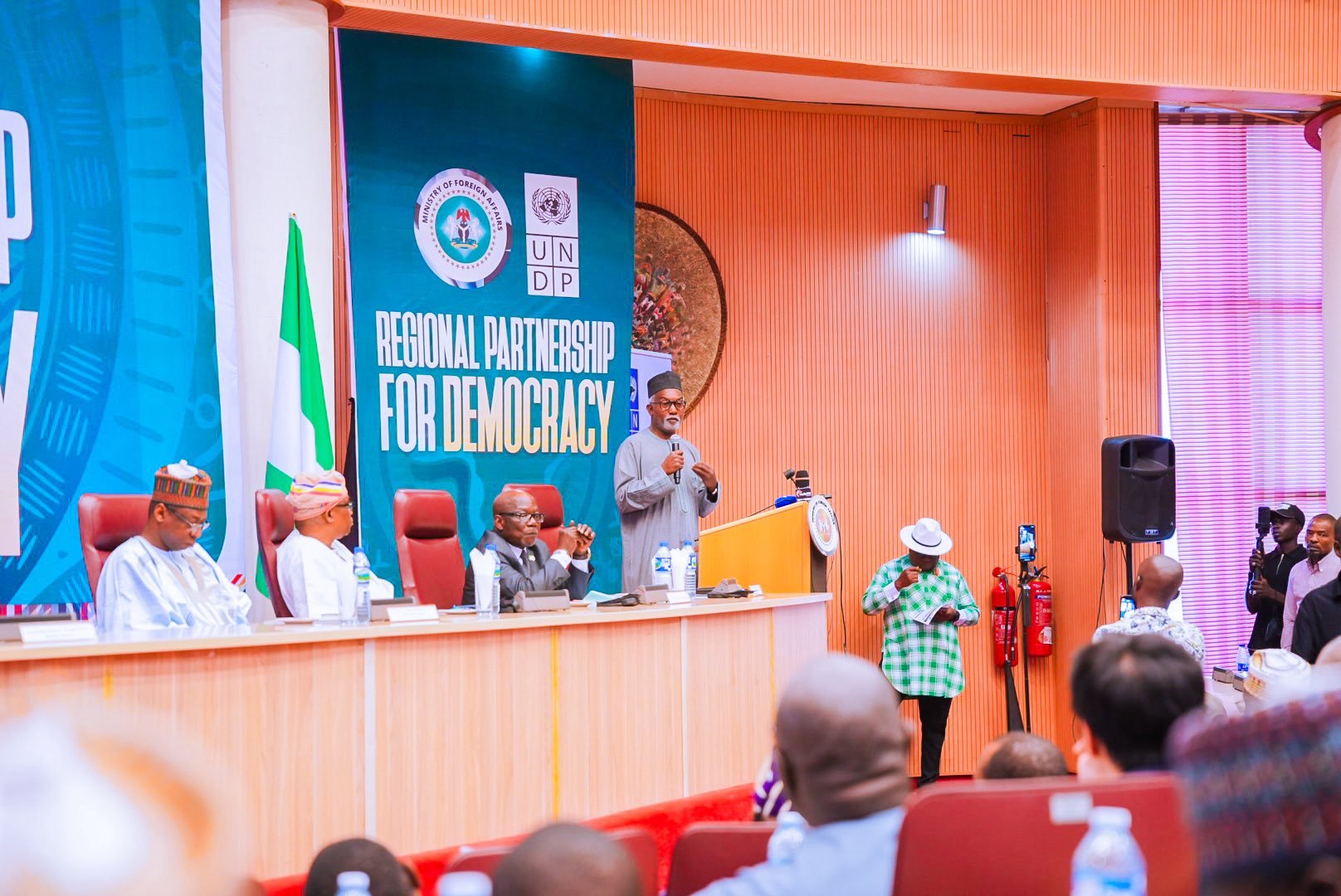 Yusuf Tuggar, minister of foreign affairs, speaking at the signing ceremony of the regional partnership for democracy (RPD) programme in Abuja on November 17, 2025