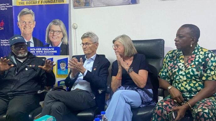 L-R: Adedolapo Lufadeju, national coordinator/country director of the Together for Healthy Families in Nigeria programme; Holger Knaack, Rotary Foundation chairman and past Rotary International president; Suzanne, his wife; and Ijeoma Okoro, Rotary Foundation trustee, at the maternal and reproductive health review meeting in Abuja on Monday