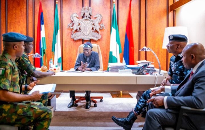 President Bola Tinubu with security chiefs