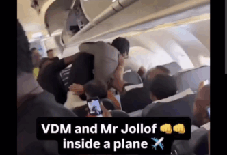 VeryDarkMan and Mr Jollof fighting on a plane